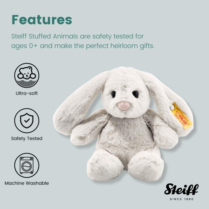 Steiff Hoppie Hase 18 cm hellgrau, Plüschtier Hase mit Schlappohren, Soft Cuddly Friends, flauschiges Stofftie Kuscheln – Bild 3